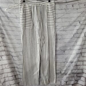 Striped Linen Blend Pants - Blue and White